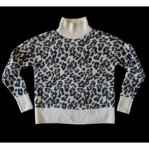Ann Taylor LOFT Leopard Print Turtleneck Sweater Size Medium Black Beige Wool